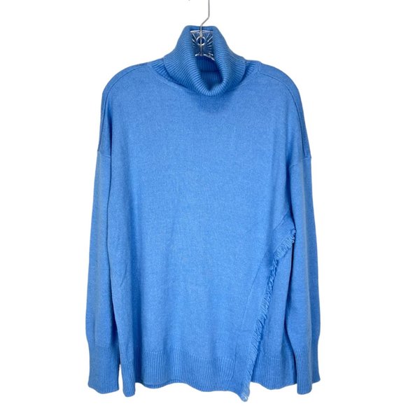 Vineyard Vines Womens Lofty Blue Fringe Turtleneck Sweater Relaxed size Large - Picture 1 of 10